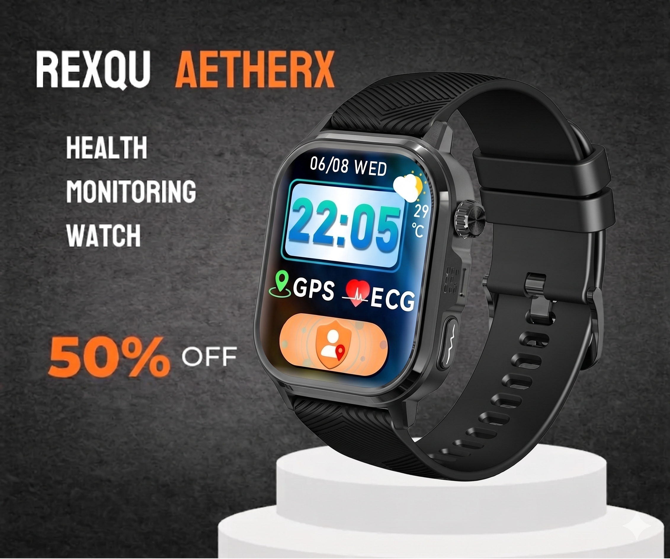 REXQU AetherX, an ECG smartwatch with GPS, blood pressure and blood oxygen tracking