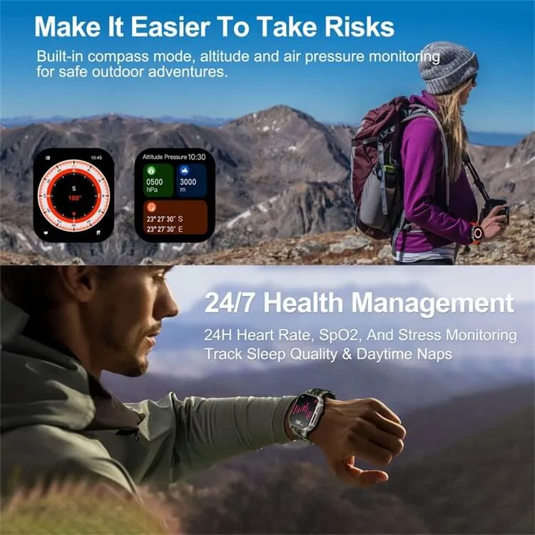 REXQU TrailGuard rugged compass smartwatch with blood pressure monitoring