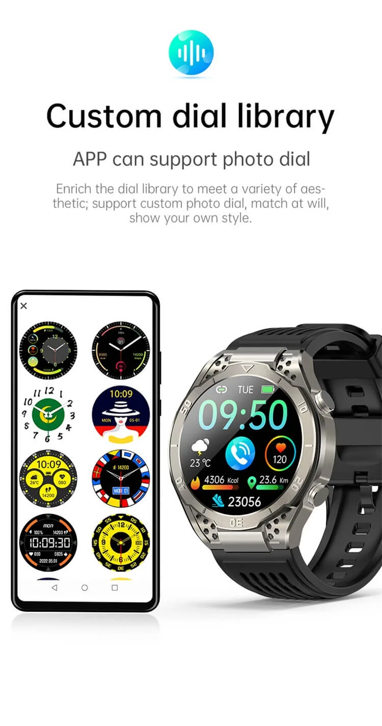 Custom dial library on the REXQU Nexora — restyle it in seconds