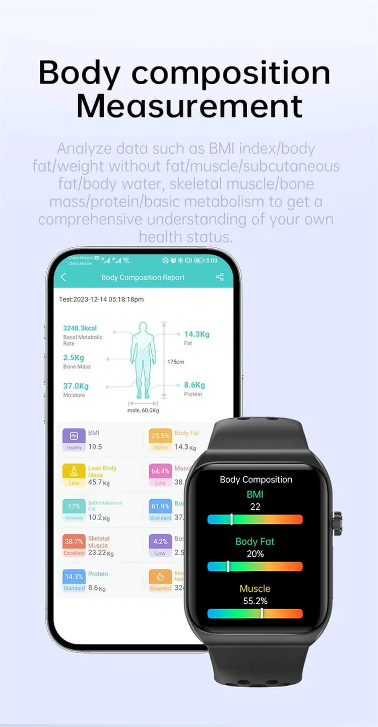 REXQU BioVision body composition measurement with BMI and body fat