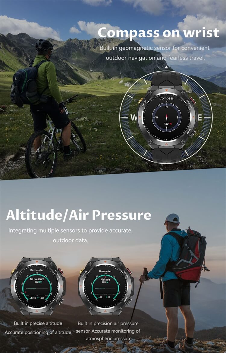 REXQU Adventurer compass and altitude tools in the mountains