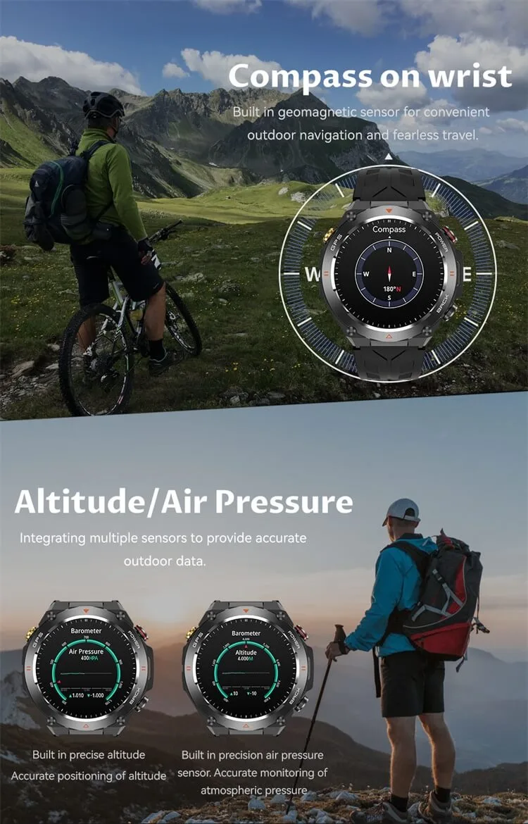 REXQU Adventurer compass and altitude tools in the mountains