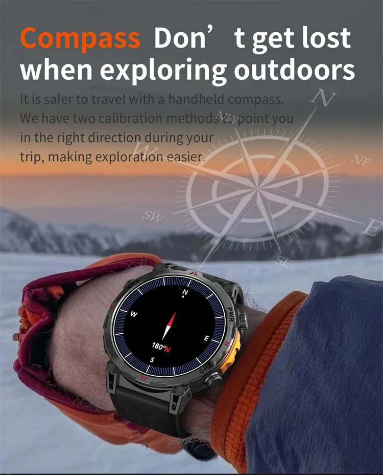 REXQU Zenith Pro compass in use on a snowy ridgeline