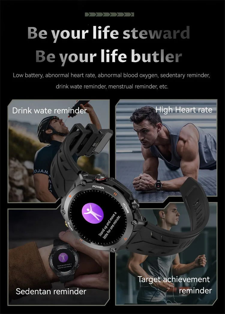 REXQU Adventurer smartwatch with blood oxygen monitoring and abnormal-reading alerts