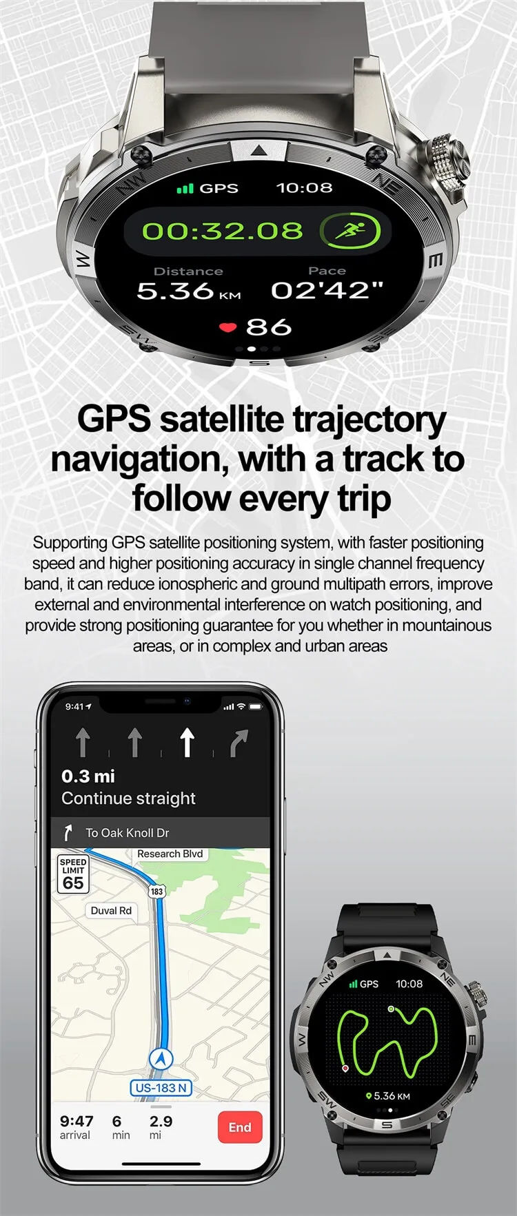 REXQU AltiTrek GPS satellite trajectory navigation with track-back