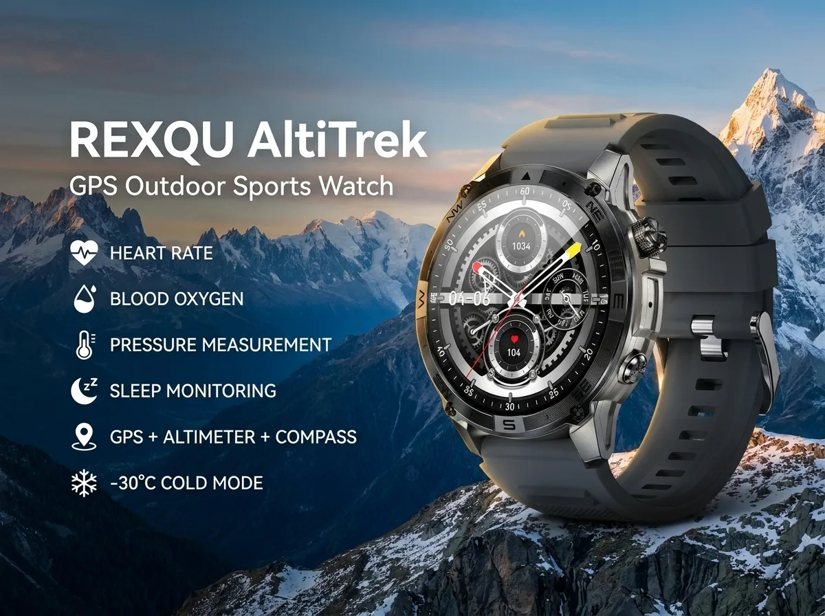 REXQU AltiTrek rugged GPS smartwatch with altimeter and compass