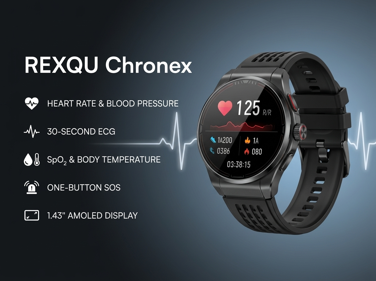 REXQU Chronex health smartwatch — ECG, blood pressure, glucose and SOS calls