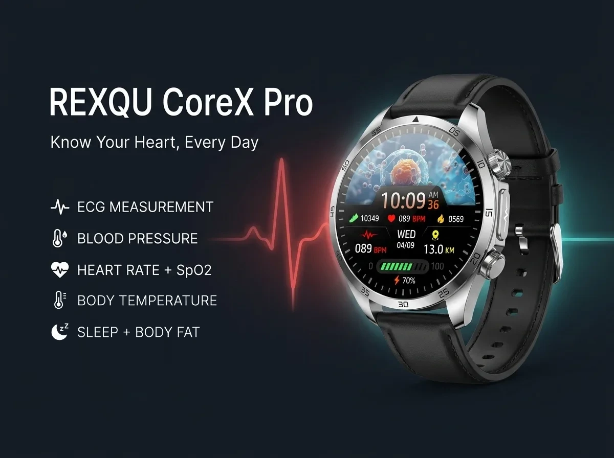 REXQU CoreX Pro, a blood pressure smartwatch for doctor visits with ECG export