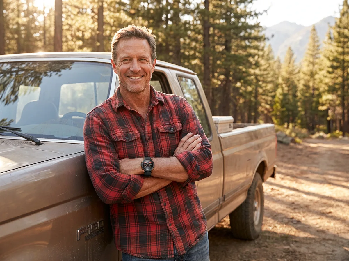 Happy REXQU EnduroMax owner at a forest trailhead