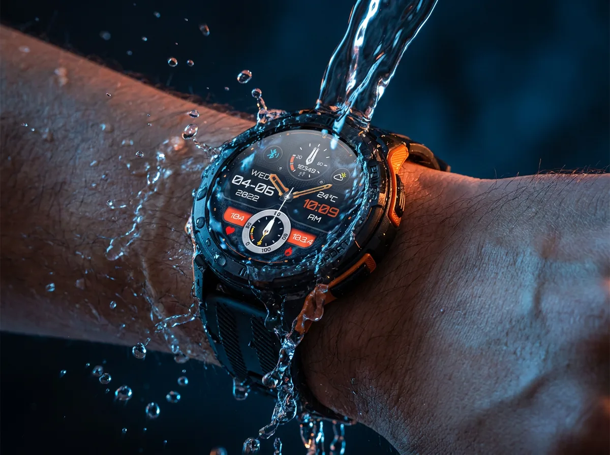 REXQU EnduroMax water resistant watch under splashing water