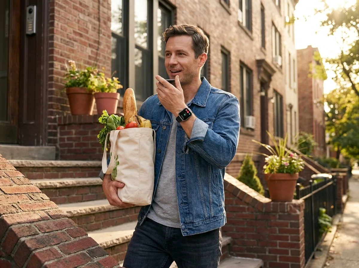 Man taking a Bluetooth call on the REXQU Equilibrium