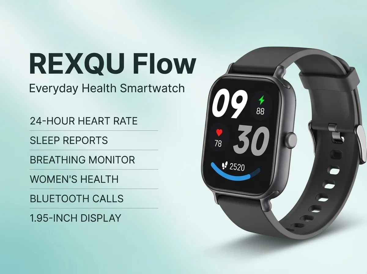 REXQU Flow 1.95 inch full-colour health watch with heart rate, sleep and Bluetooth calls