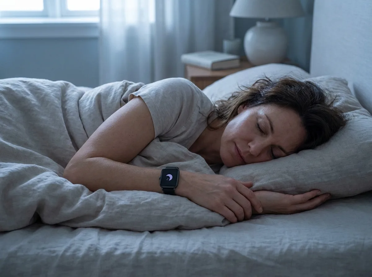 Woman sleeping while the REXQU Flow tracks her night