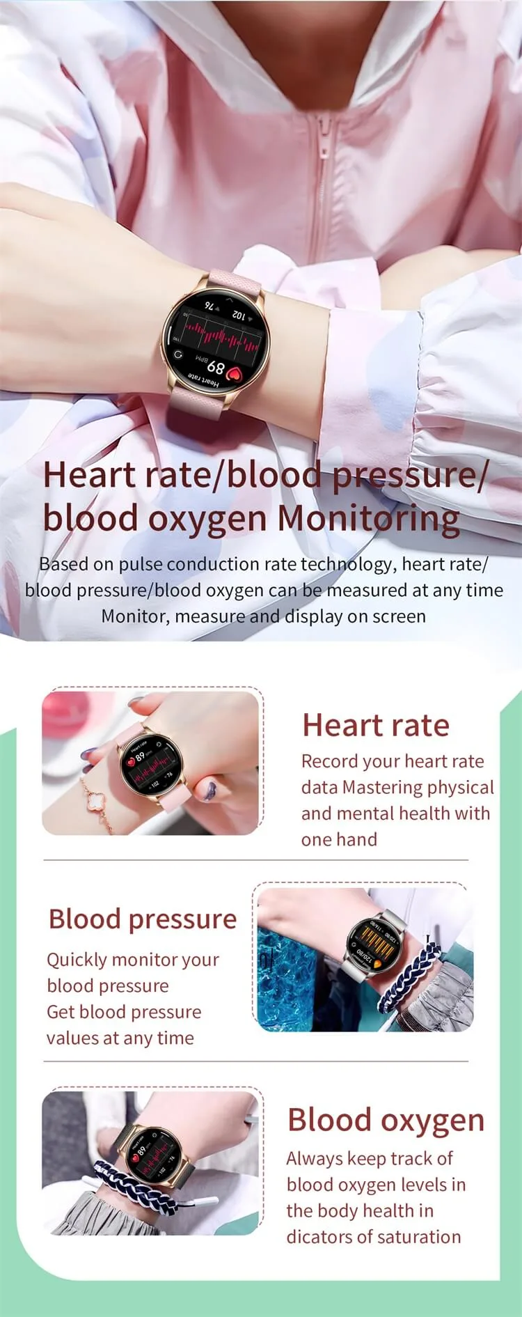 REXQU HarmonySync heart rate, blood pressure and blood oxygen monitoring