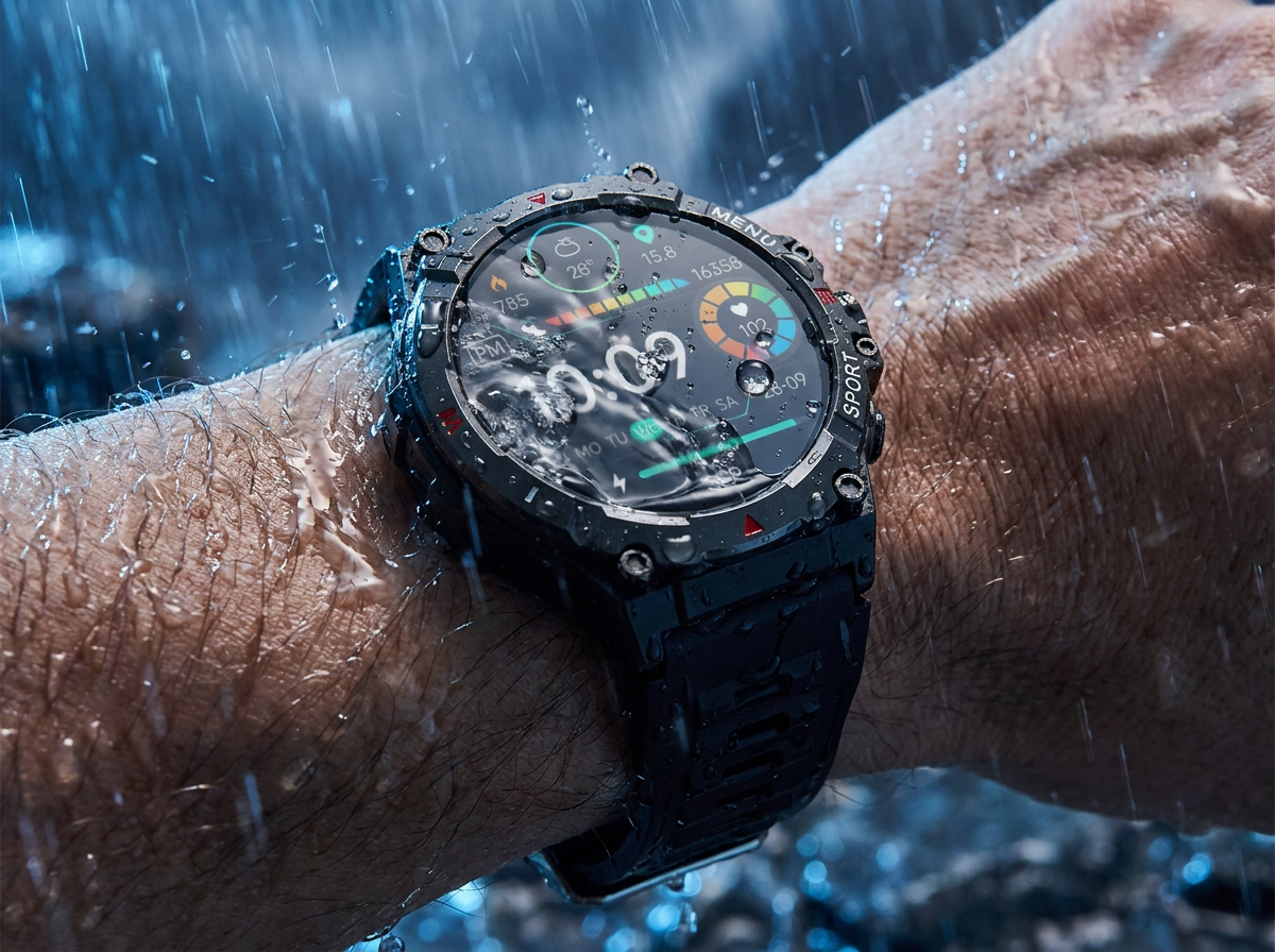 REXQU Healout shrugging off heavy rain on the wrist