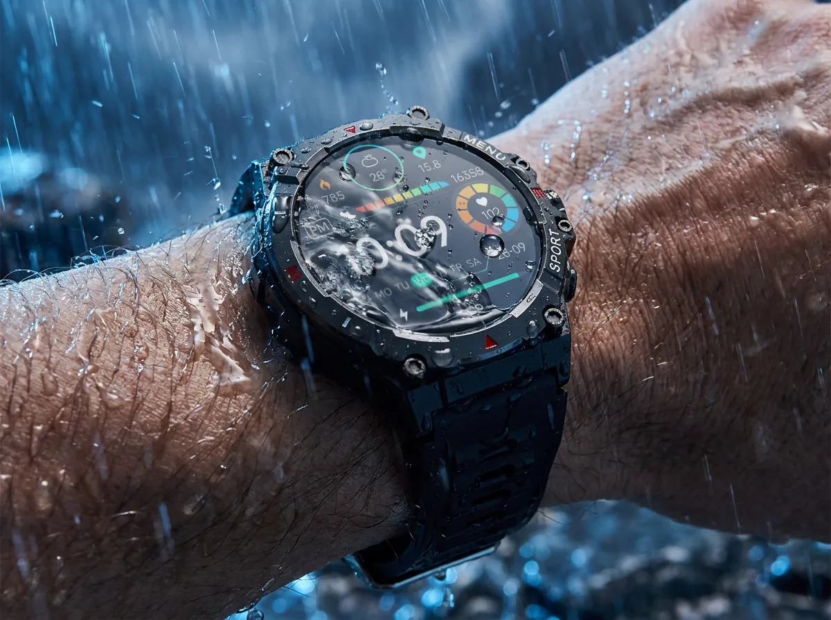 REXQU Healout shrugging off heavy rain on the wrist
