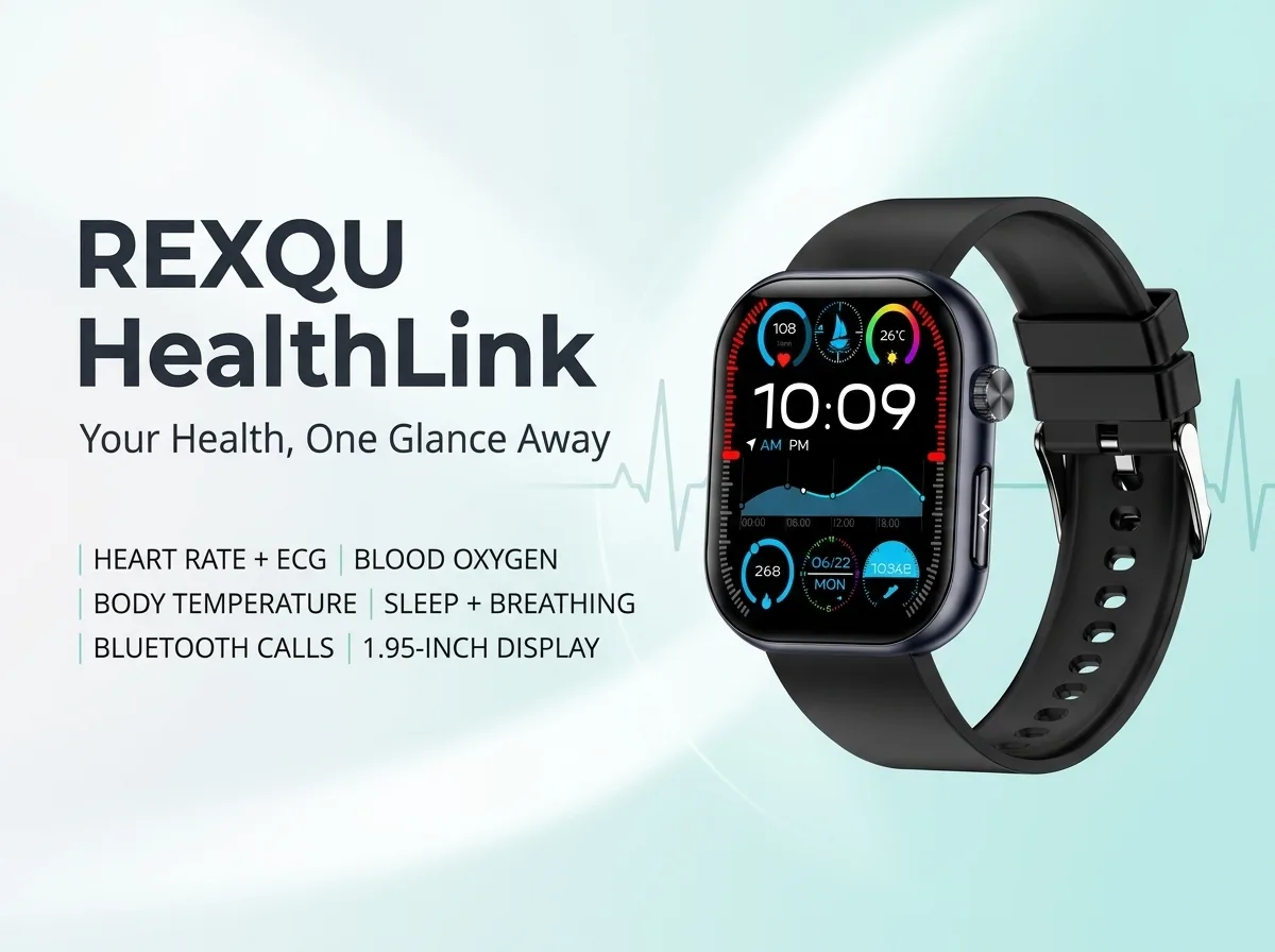 REXQU HealthLink health smartwatch — ECG, blood oxygen, temperature and sleep