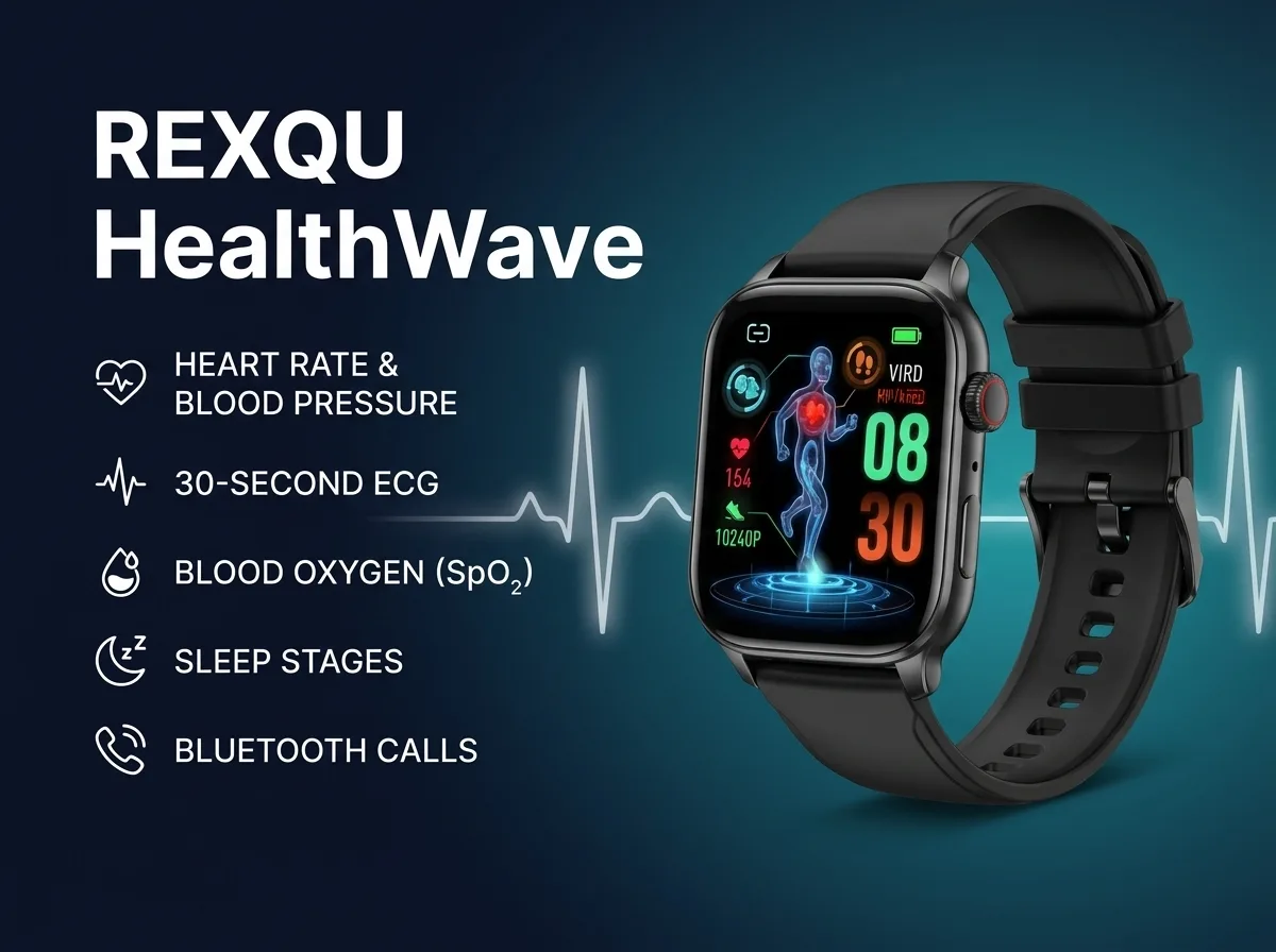 REXQU HealthWave health smartwatch — ECG, heart rate, Bluetooth calls