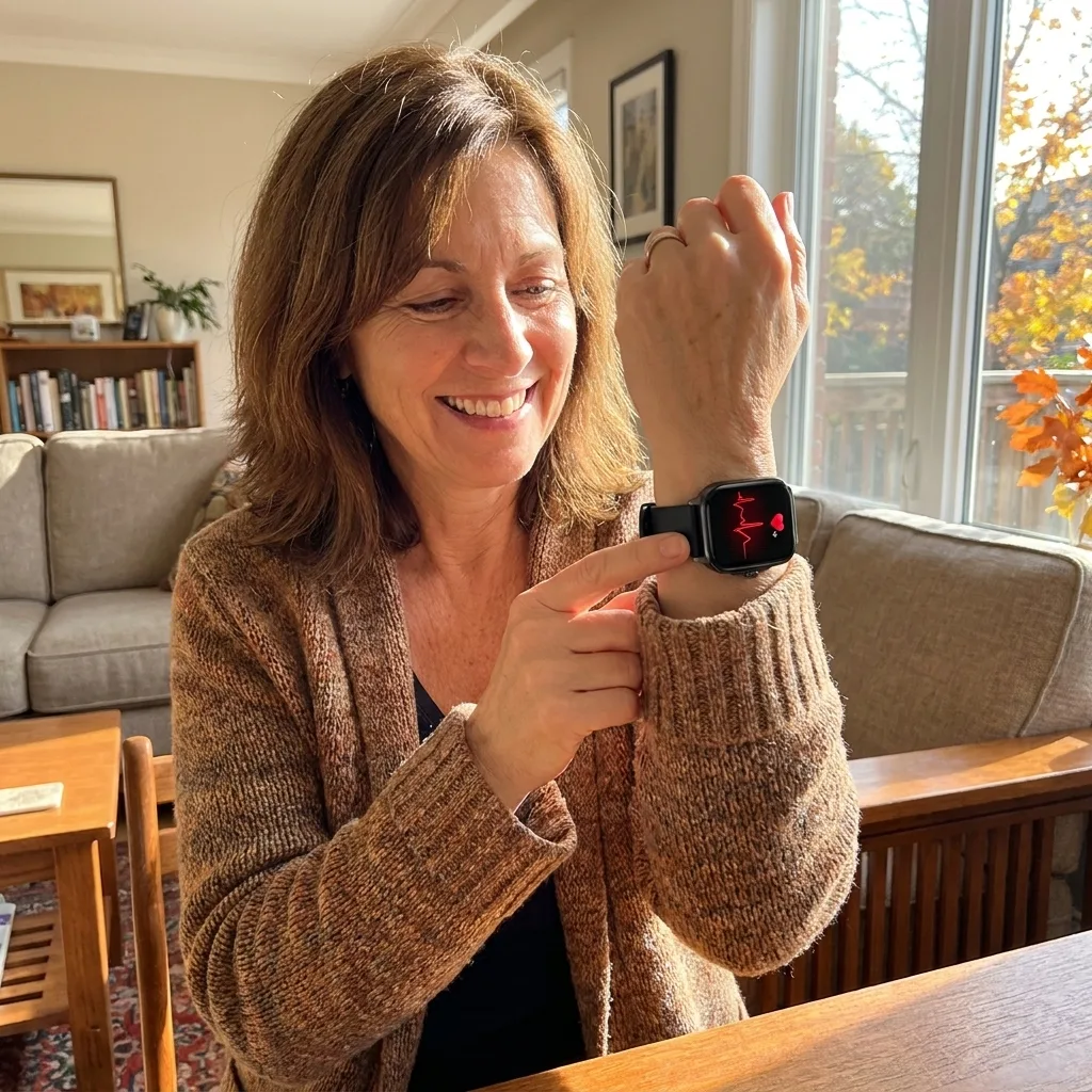 CardioSense customer taking an ECG on her REXQU CardioSense