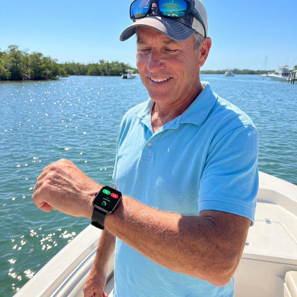 CardioSense customer answering a call on his REXQU CardioSense