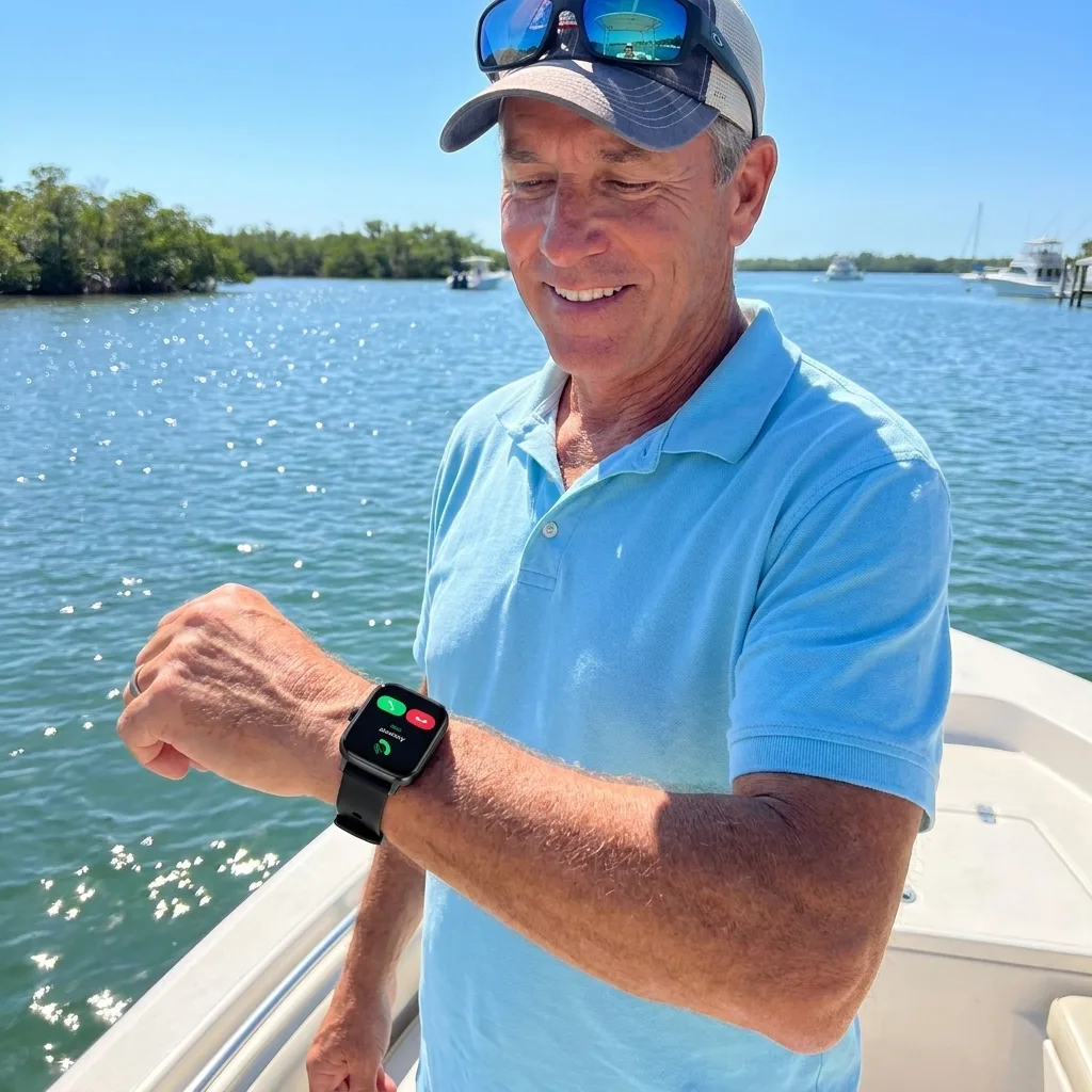 CardioSense customer answering a call on his REXQU CardioSense