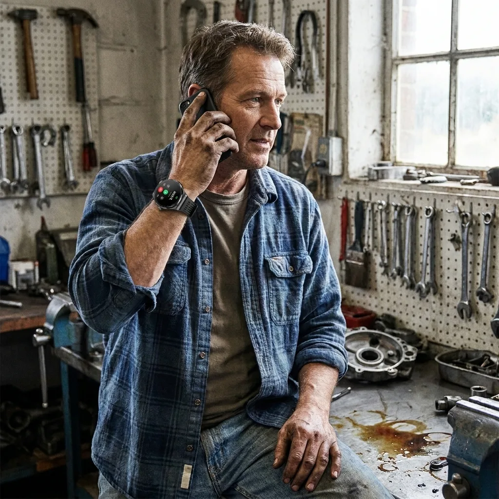 Chronex customer taking a call in his workshop