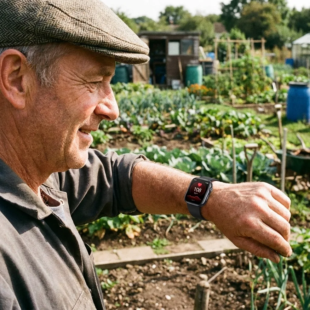 HealthLink customer checking heart rate outdoors