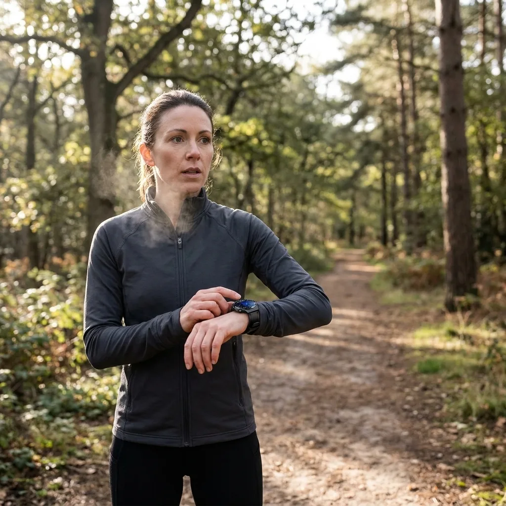 Runner taking a one-tap blood oxygen reading on the REXQU O2Max