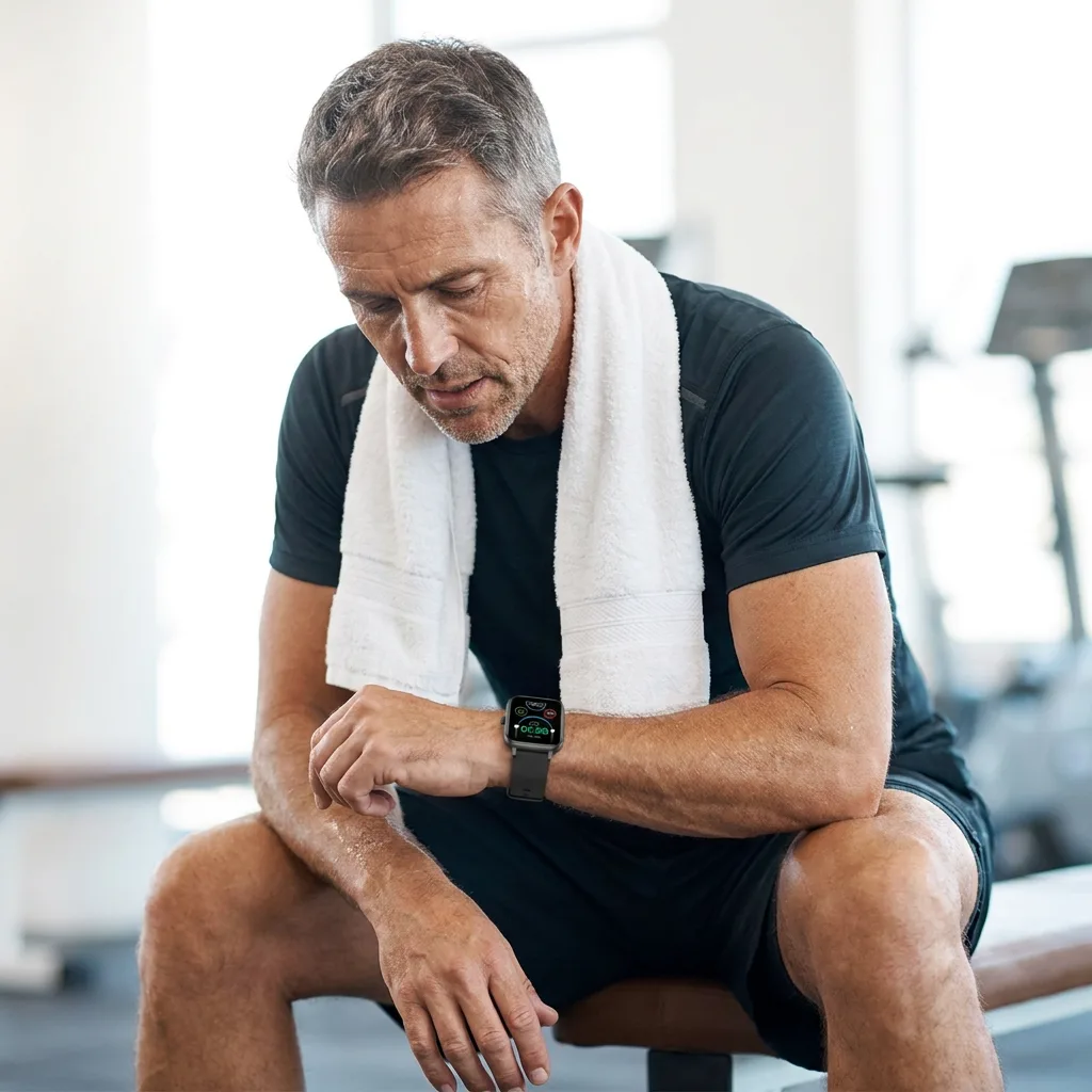 VitaSync customer checking heart rate at the gym