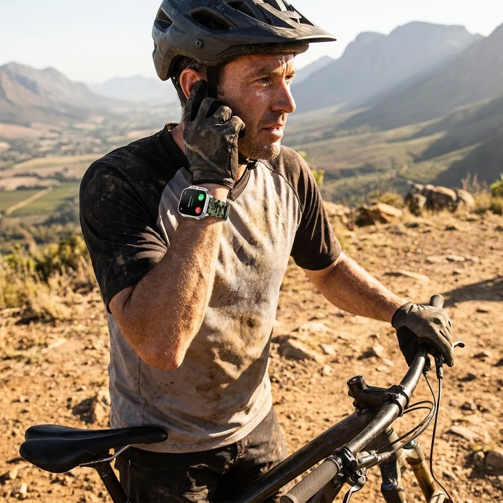 Answering a Bluetooth call on the REXQU TrailGuard mid-ride