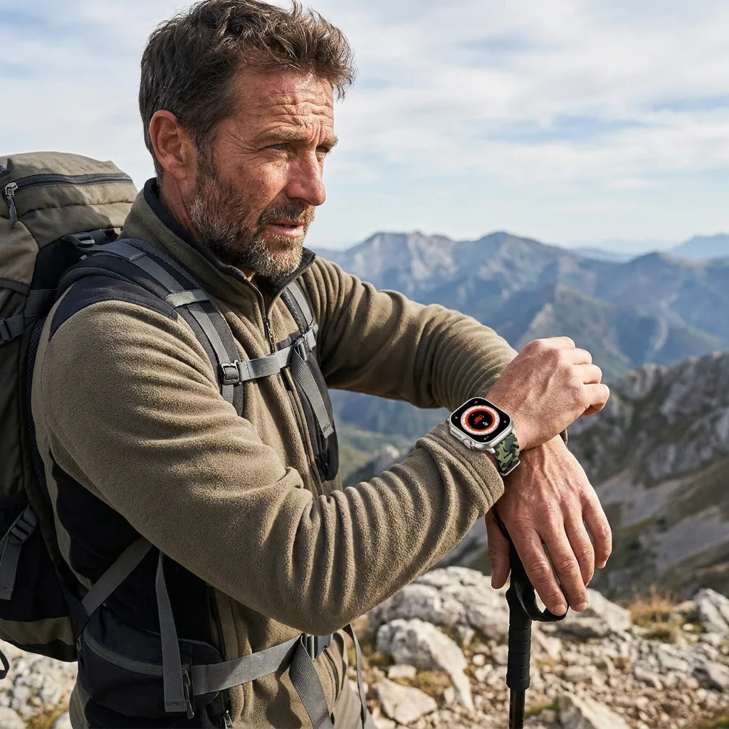 Reading the real-time compass on the REXQU TrailGuard from a hilltop