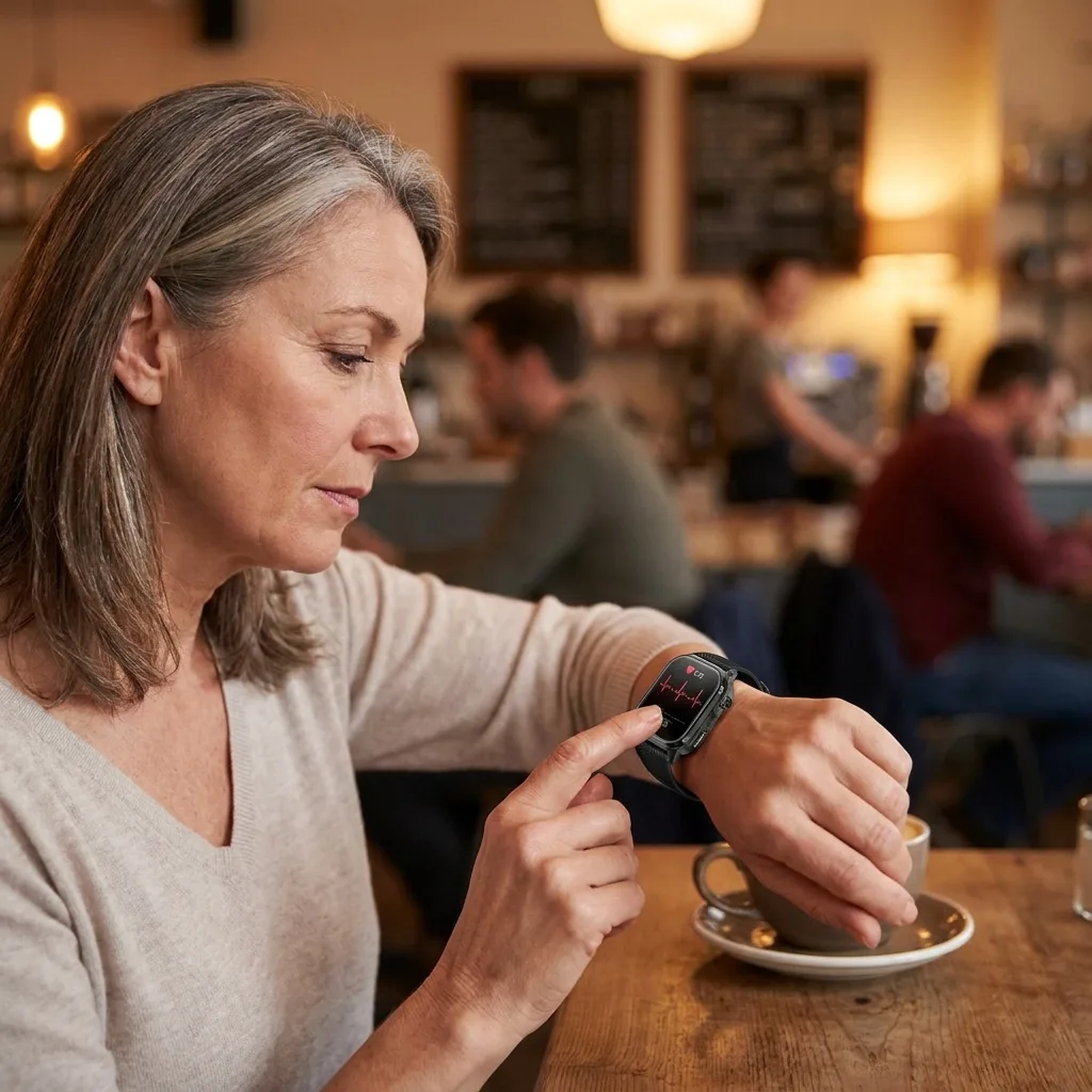 AetherX customer taking an ECG at a café