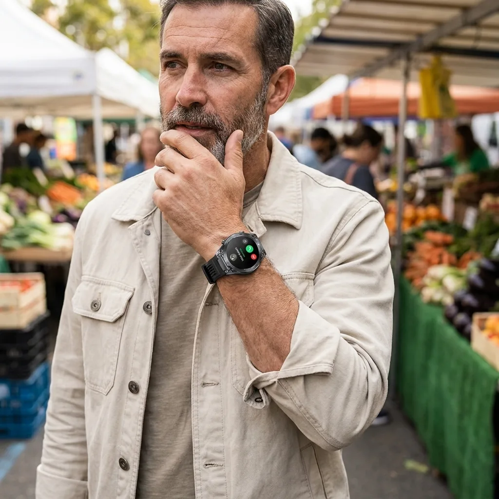 Nexora customer taking a call at the market