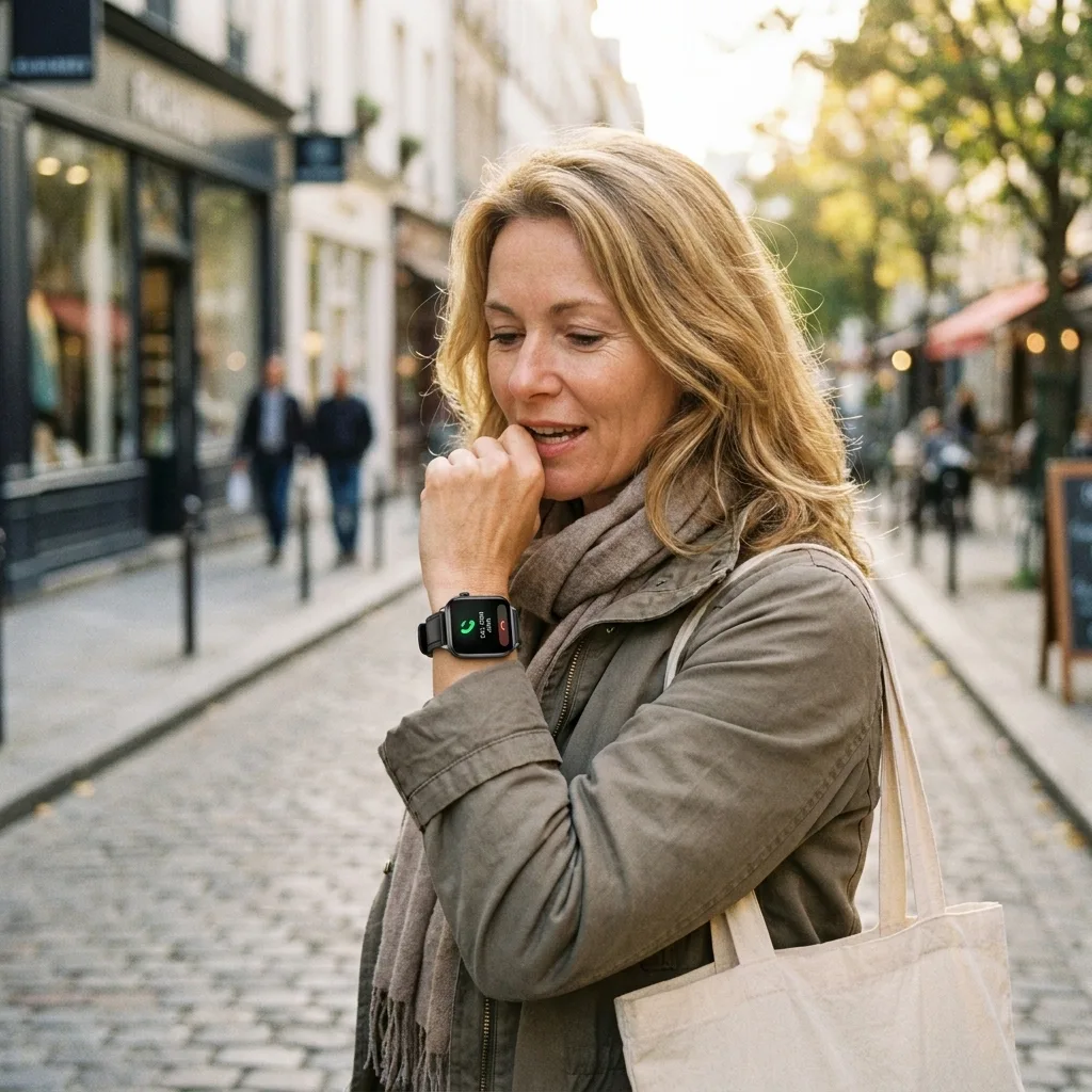 IntelliFit customer answering a call from her wrist