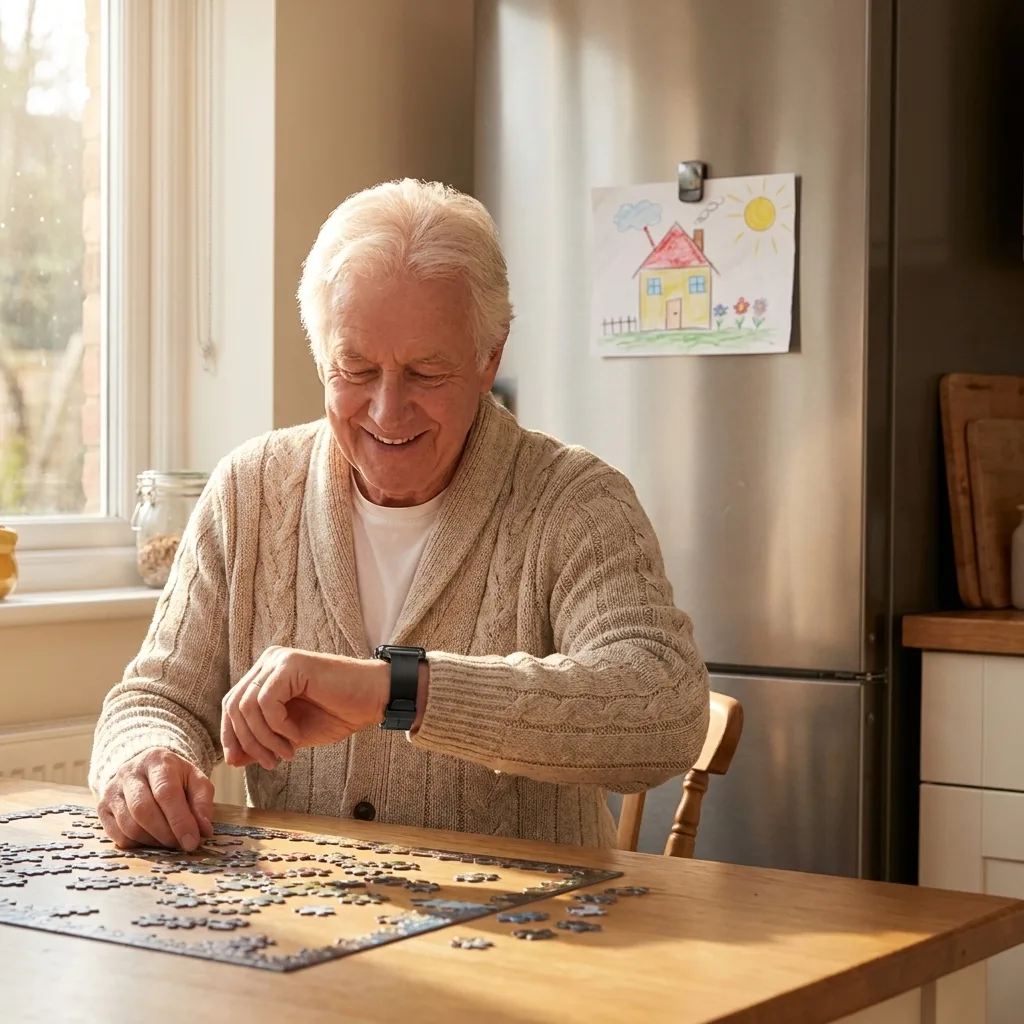 Man wearing the REXQU BioTrack Pro while doing a jigsaw