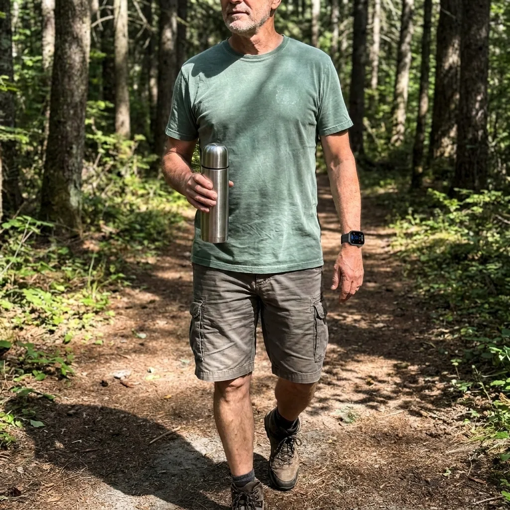 Man wearing the REXQU BioTrack Pro on a forest walk