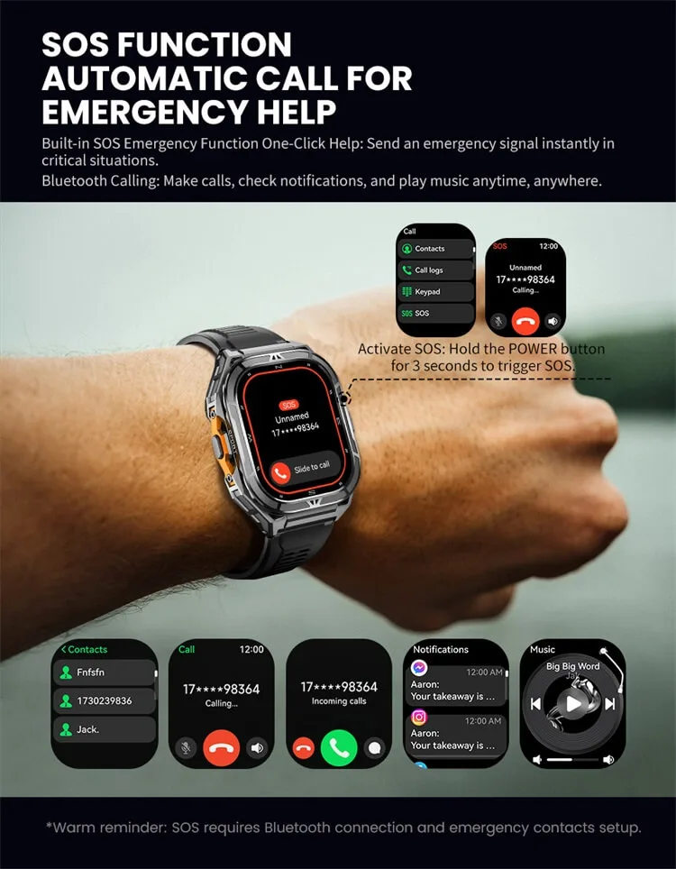 REXQU Horizon outdoor smartwatch with SOS emergency call