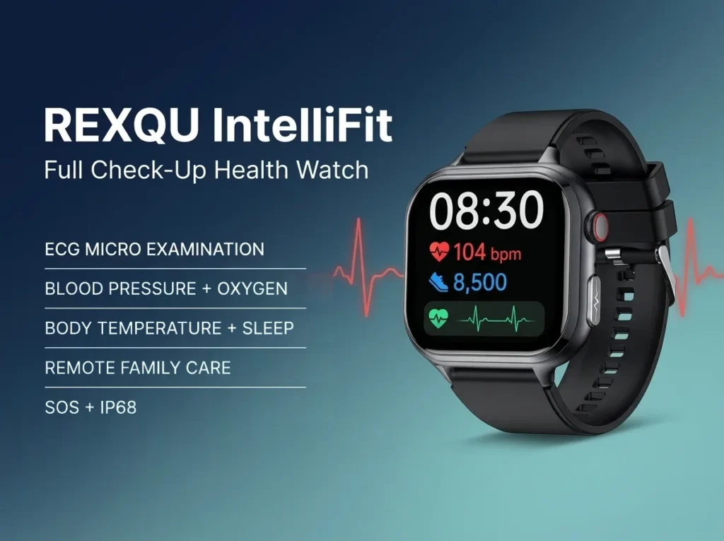 Smartwatch for seniors with Bluetooth calling, the REXQU IntelliFit on a wrist
