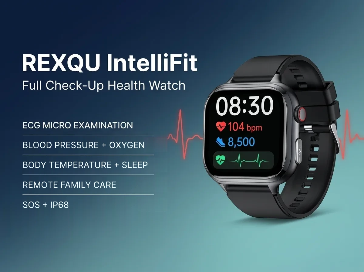 REXQU IntelliFit, a waterproof smartwatch for seniors rated IP68