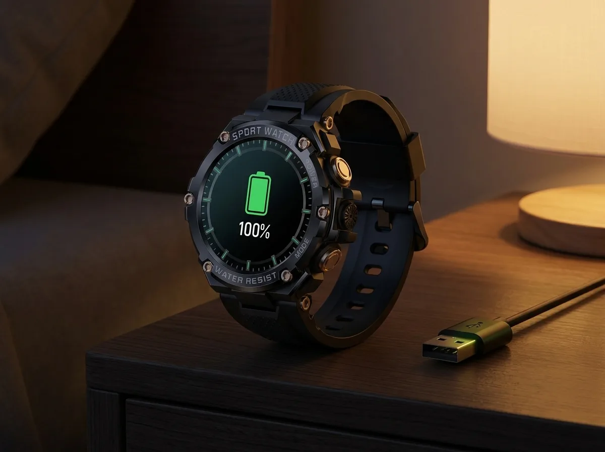 REXQU LifeGuard Pro showing full battery on a nightstand