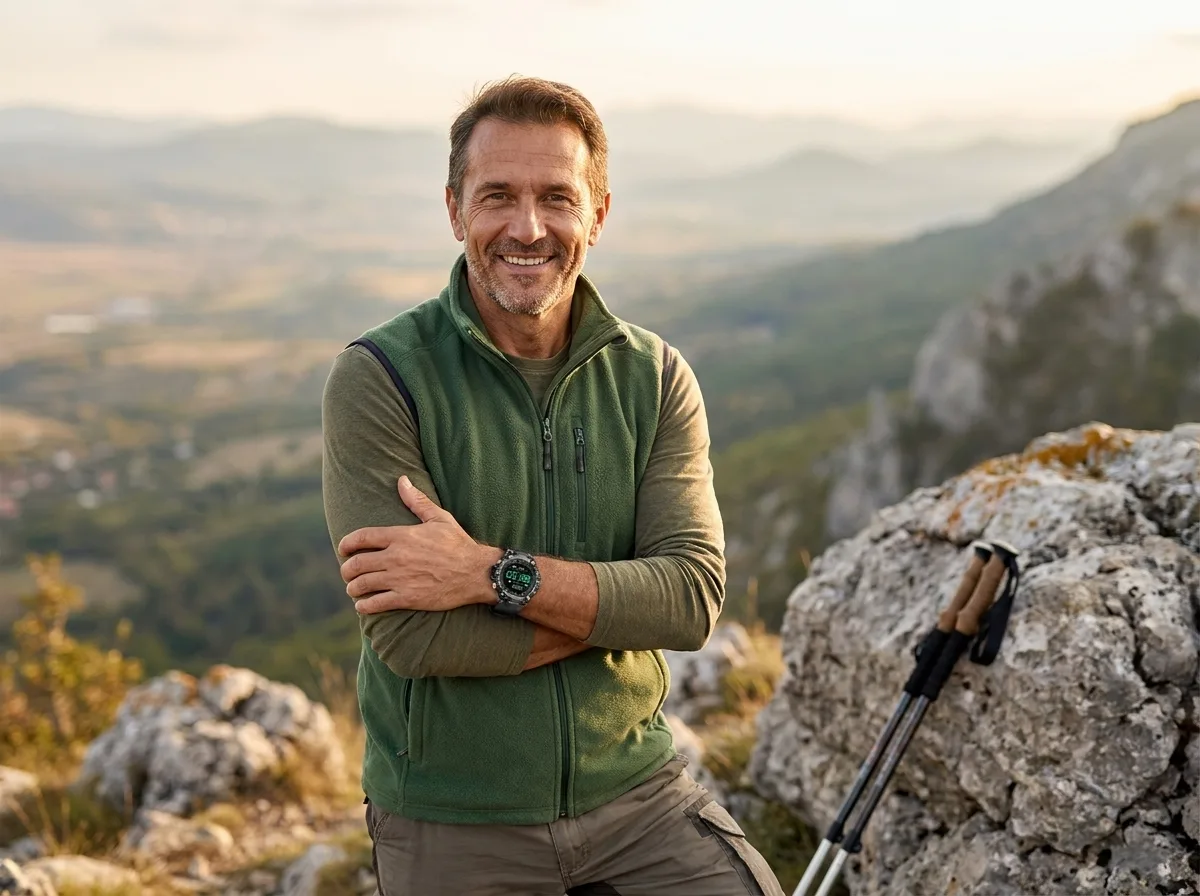 Happy REXQU LifeGuard Pro owner at a mountain overlook