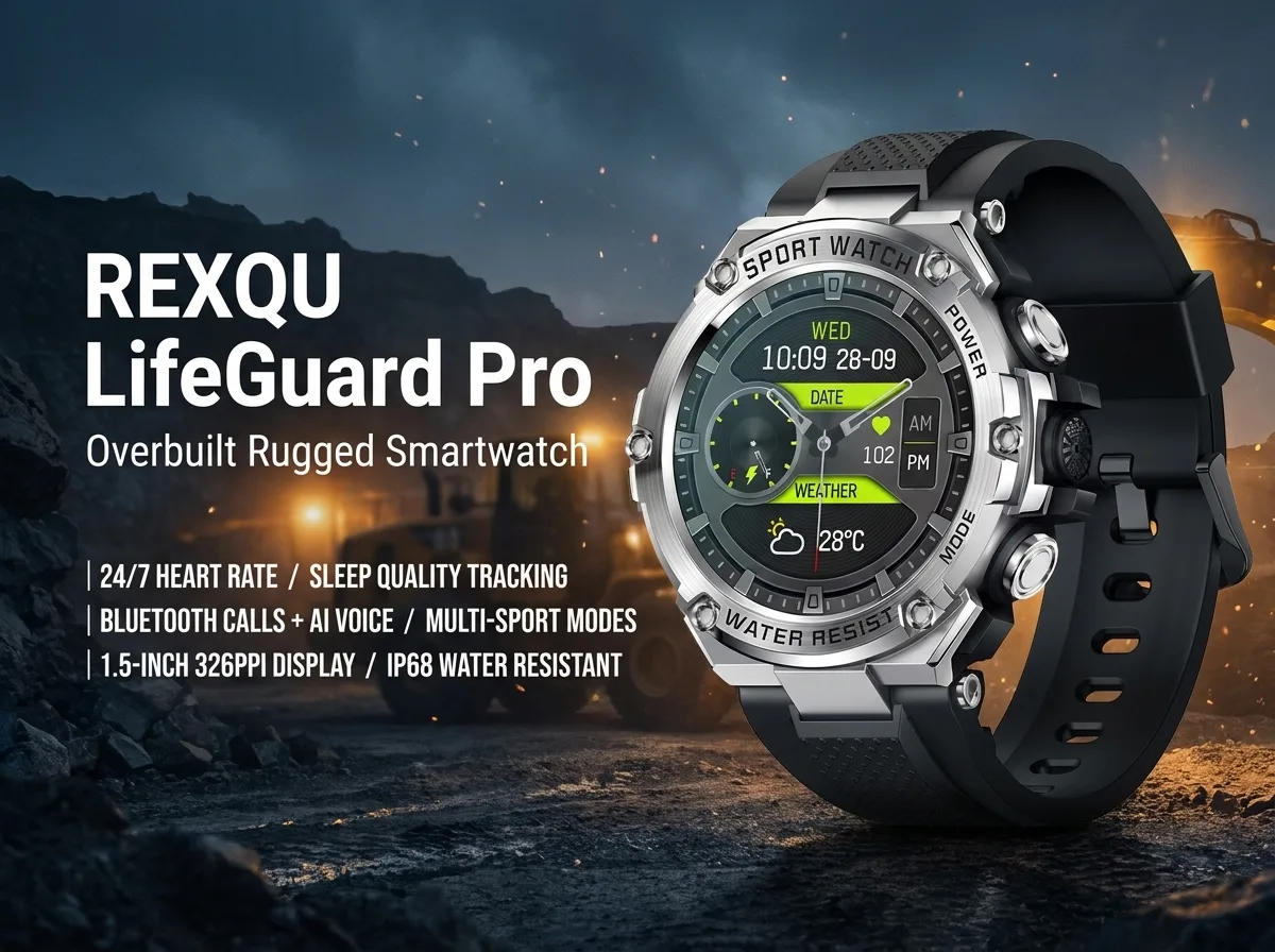 REXQU LifeGuard Pro rugged HD sport watch with Bluetooth calls and heart rate