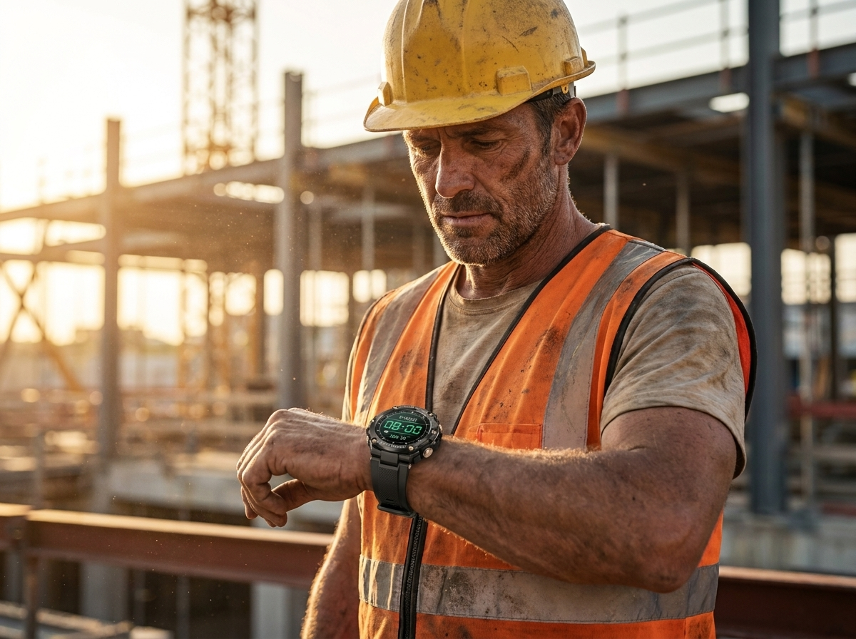 REXQU LifeGuard Pro on a construction site wrist