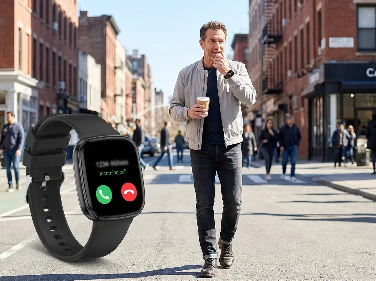 Man taking a Bluetooth call on REXQU Luxora
