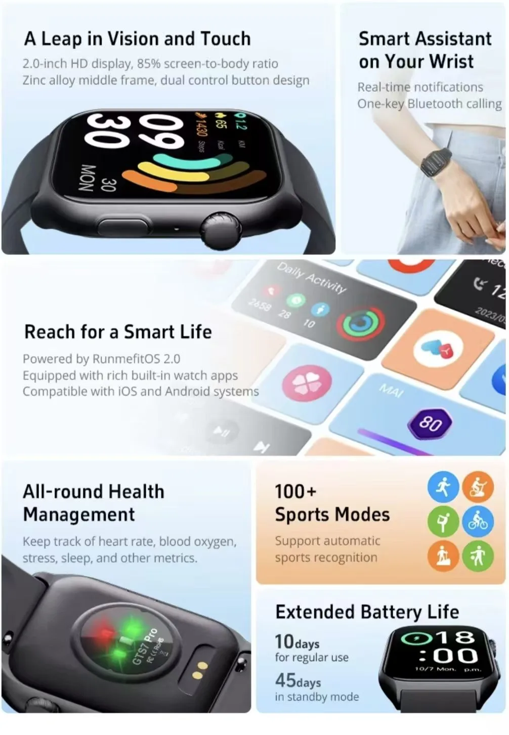 REXQU Nova 2.0-inch HD display, zinc alloy frame, 10-day battery