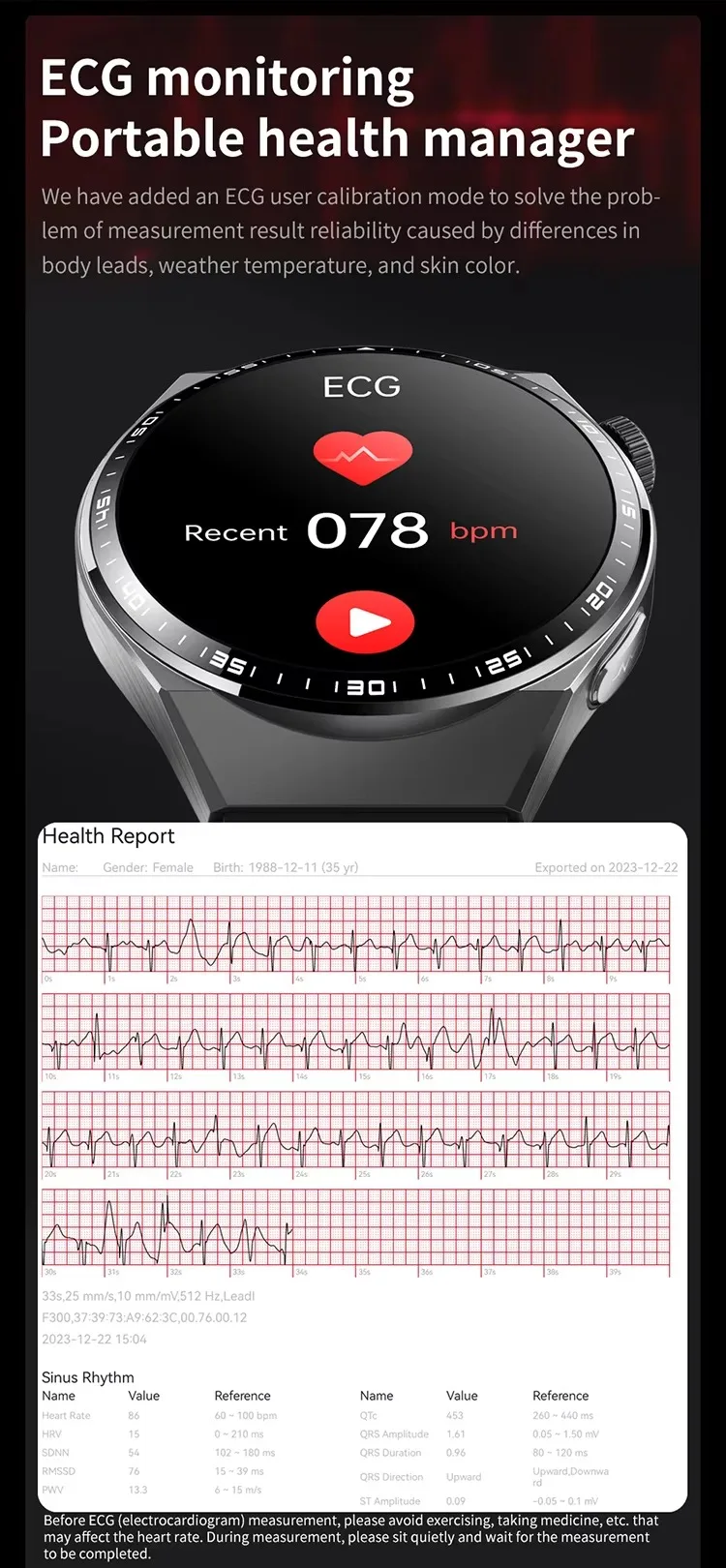 REXQU O2Max ECG monitoring with exportable health report