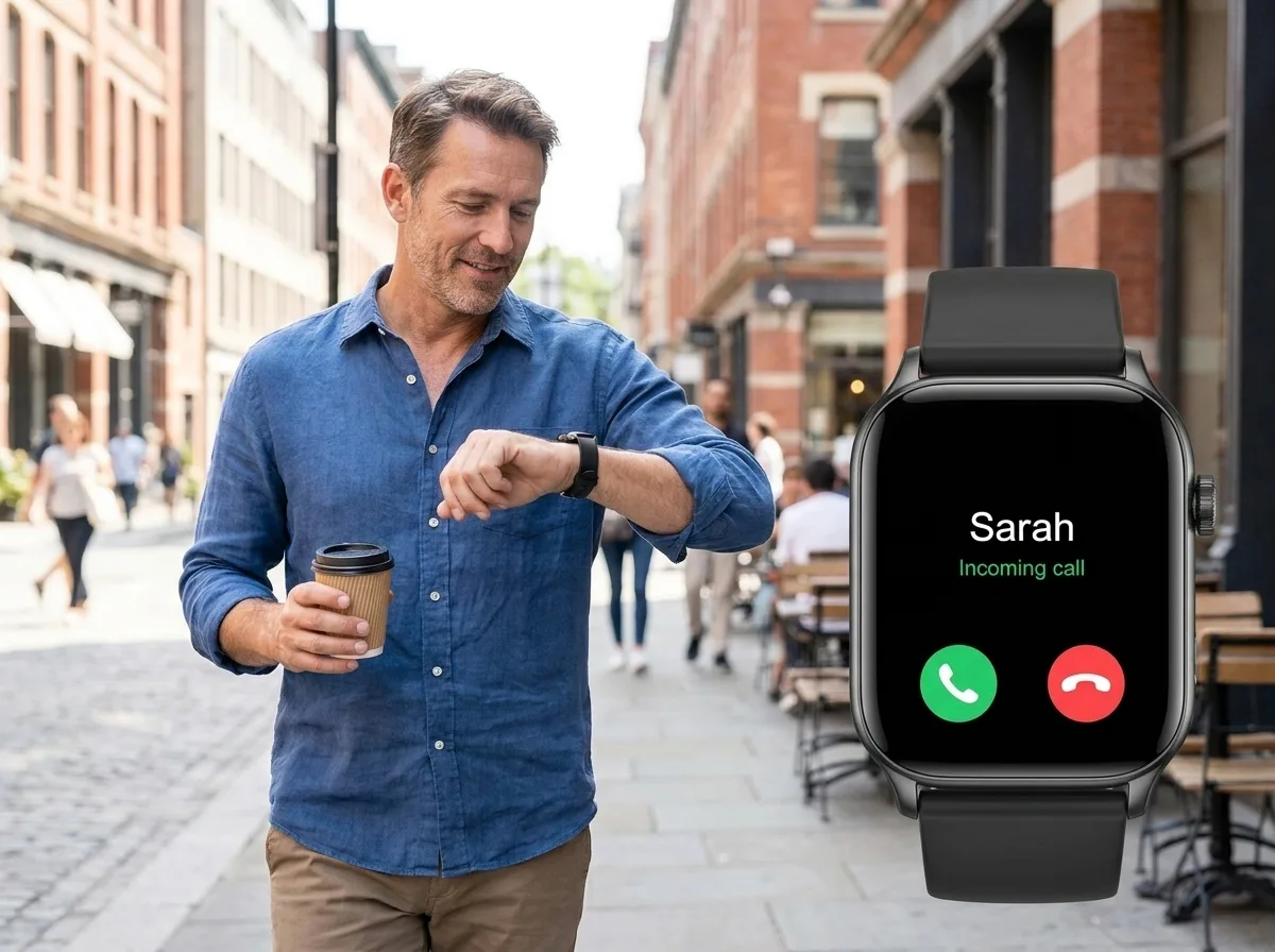 Man taking a Bluetooth call on REXQU Prisma