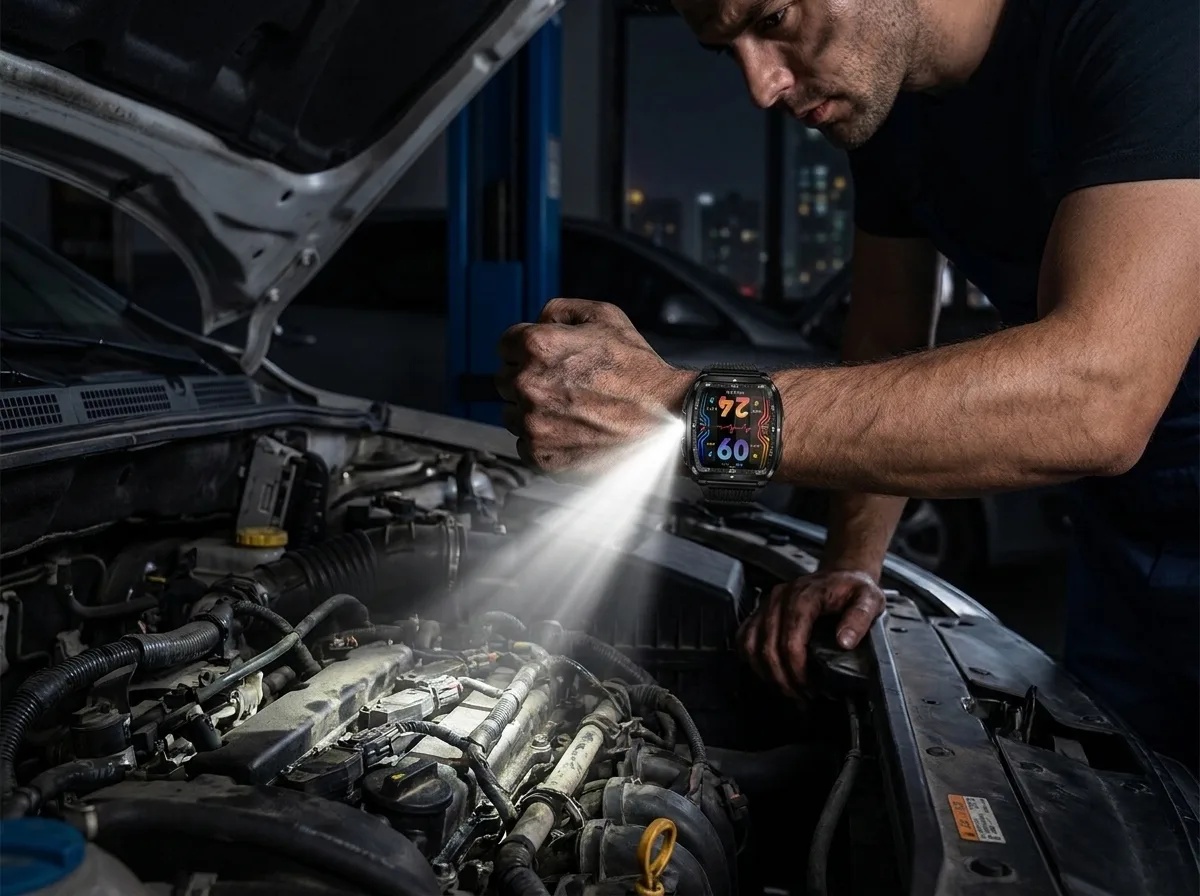 REXQU Ridgeline flashlight lighting an engine bay