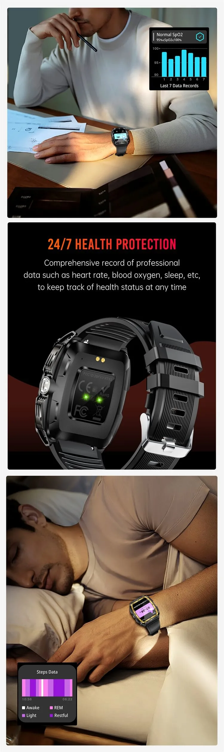 REXQU Ridgeline 24/7 health protection — heart rate, blood oxygen and sleep