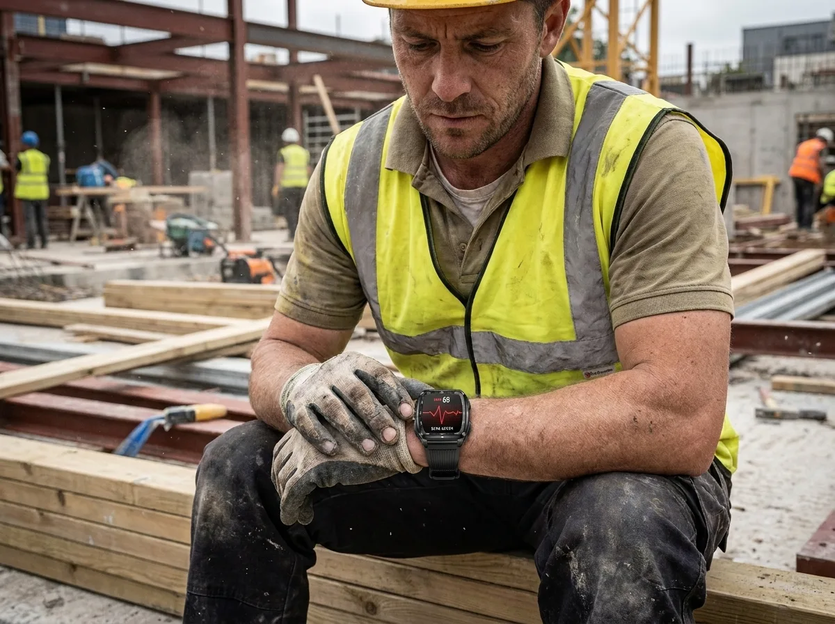 Worker checking heart rate on REXQU Ridgeline